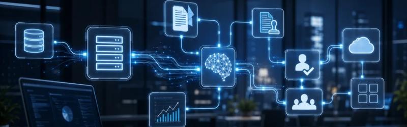 Künstliche Intelligenz in Schweizer Pensionskassen – Visualisierung von Datenanalyse und Automatisierung.
